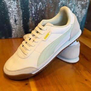 Puma Turino II OG White and Mint Green Leather Sneakers NWOT’s; Size 7 Women’s